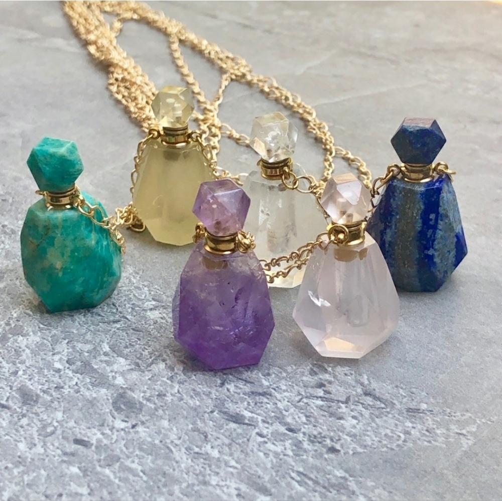 🧡 Stone Bottle Diffuser Boho 22K Gold Necklace - Picture 4 of 8
